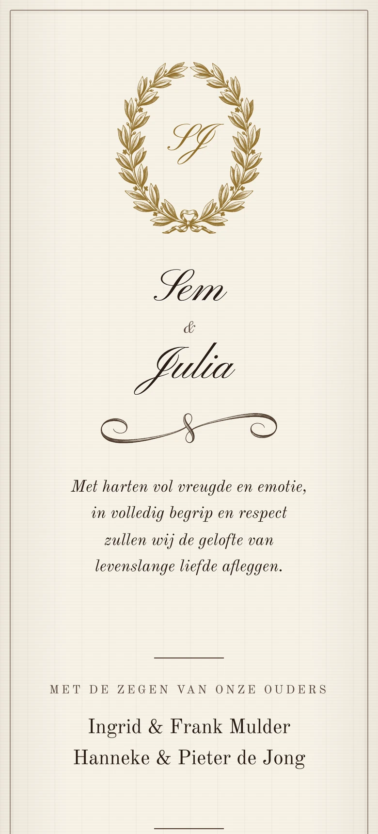 Voorbeeld van de trouwuitnodiging Vintage Elegance II