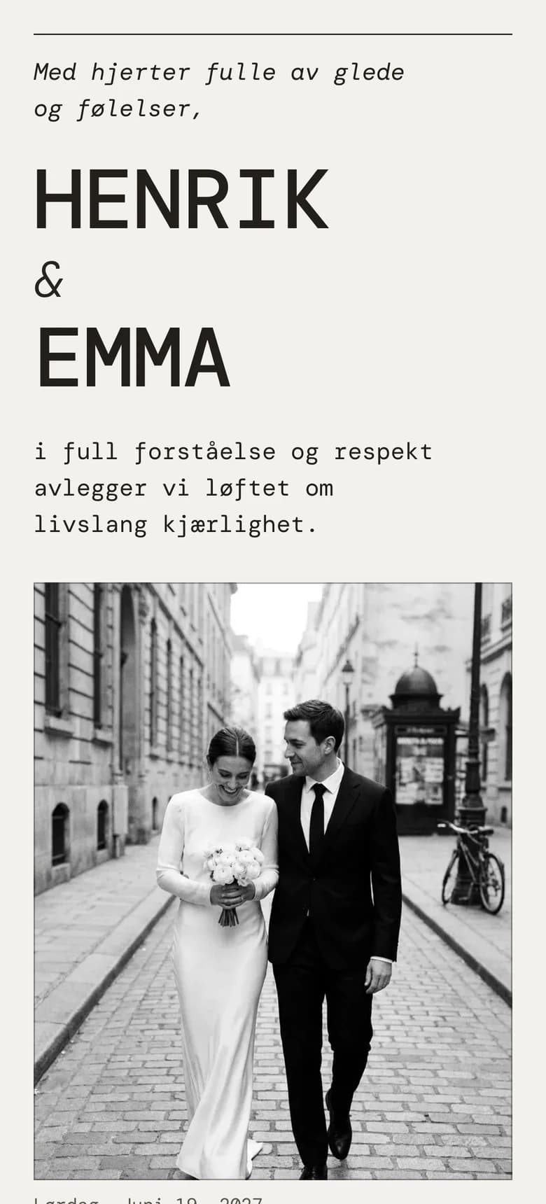 Forhåndsvisning av bryllupsinvitasjonen Editorial Mono II