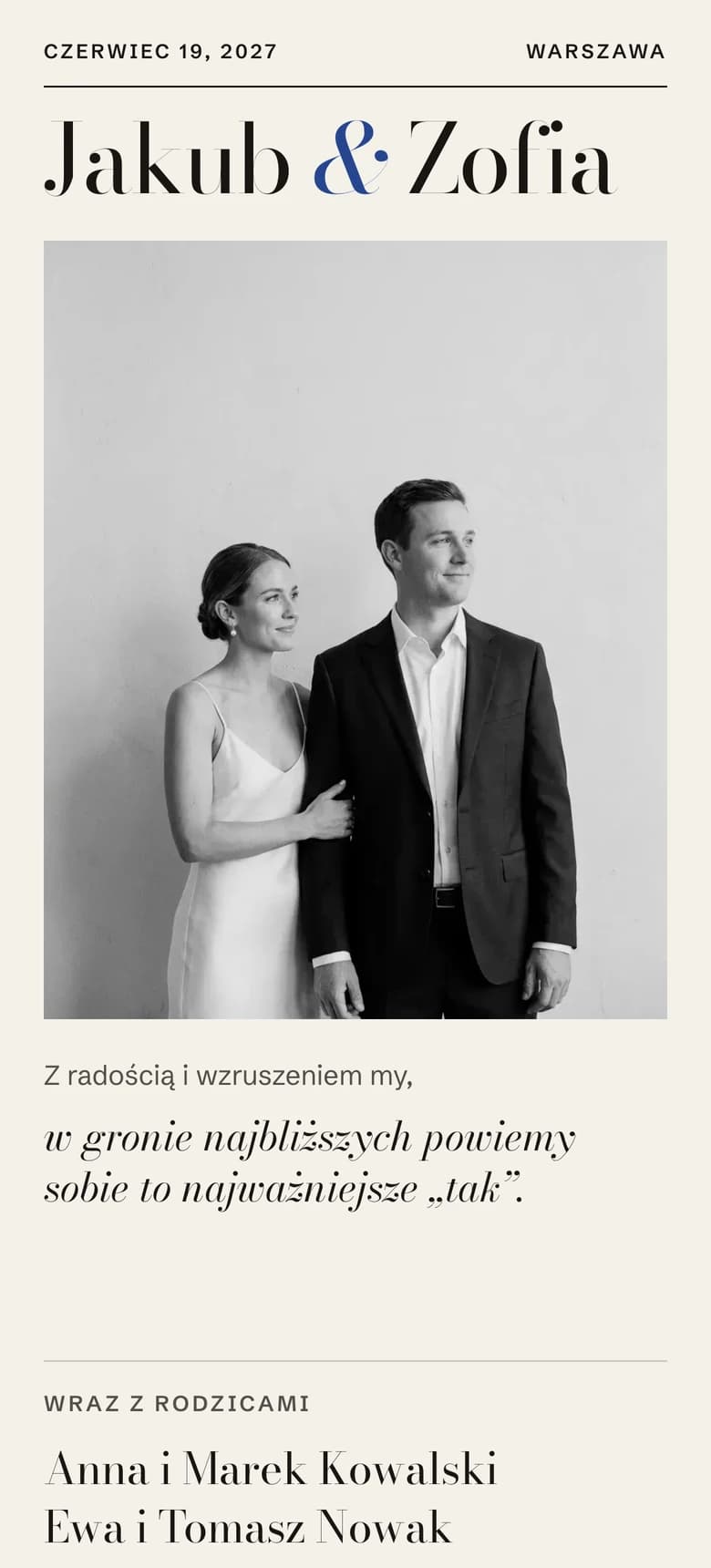 Podgląd szablonu zaproszenia ślubnego Editorial Minimalist II