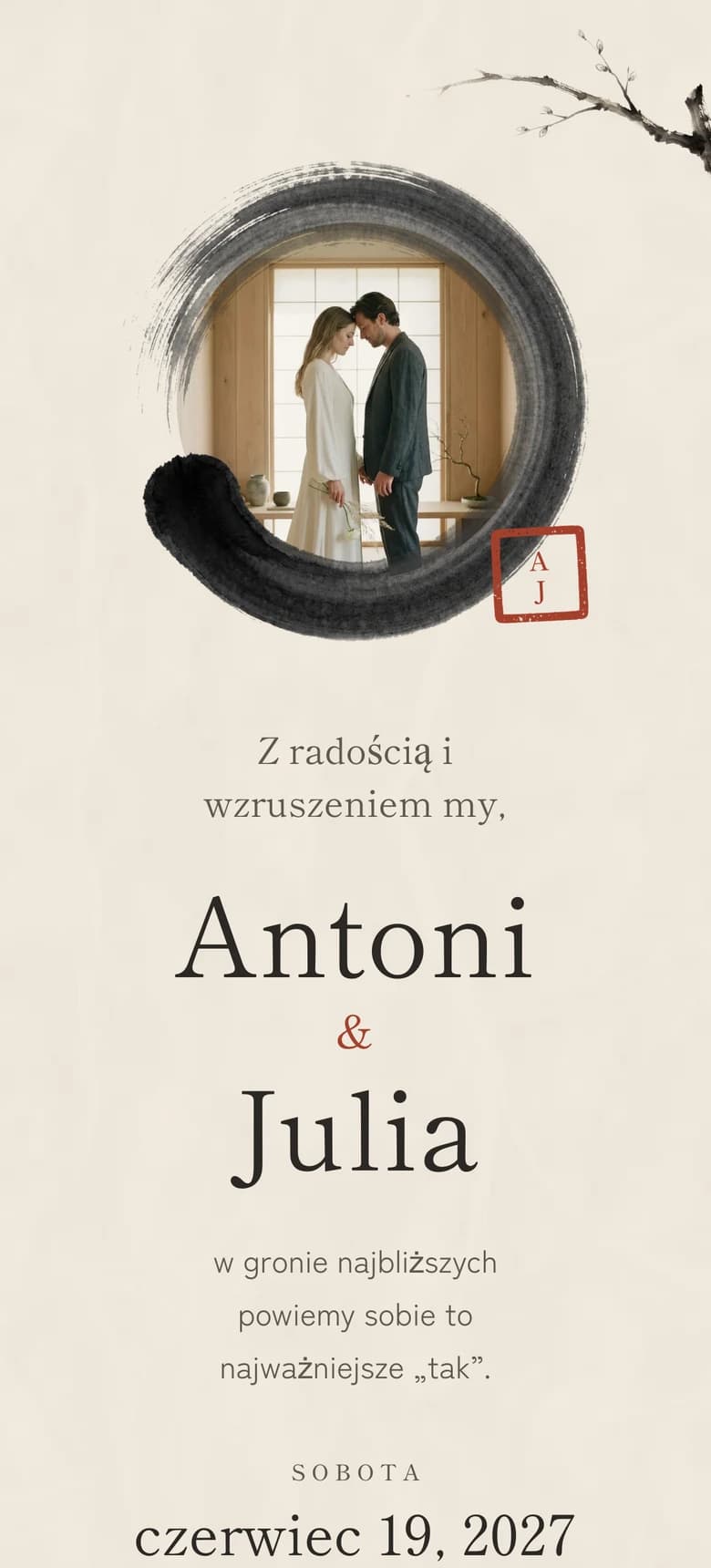 Podgląd szablonu zaproszenia ślubnego Japandi II