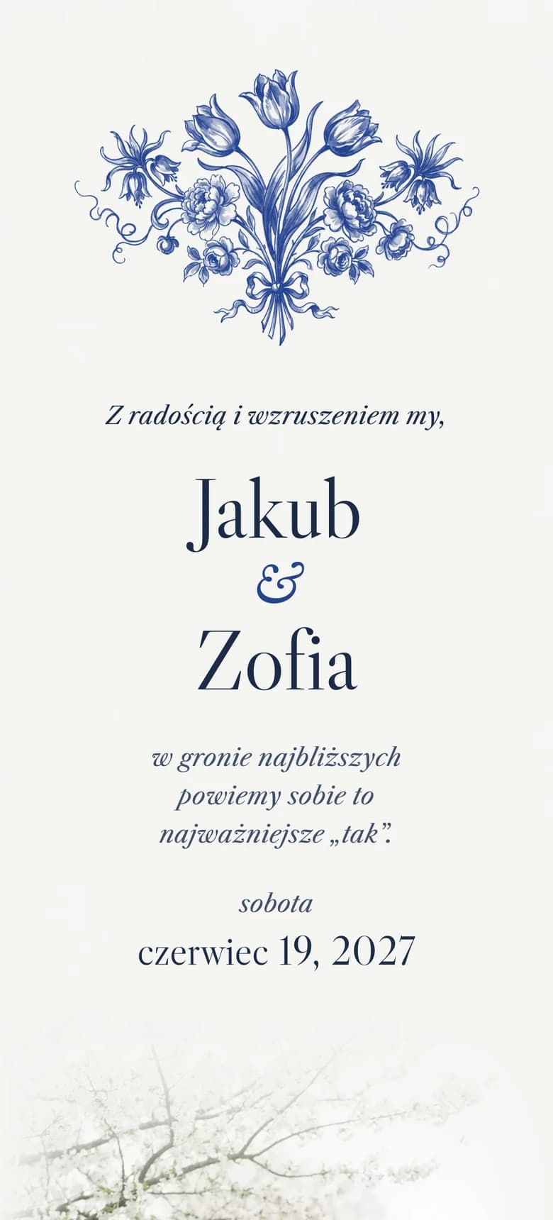 Podgląd szablonu zaproszenia ślubnego Delft Porcelain II
