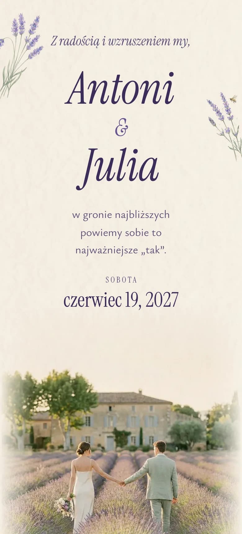 Podgląd szablonu zaproszenia ślubnego Provencal Lavender II