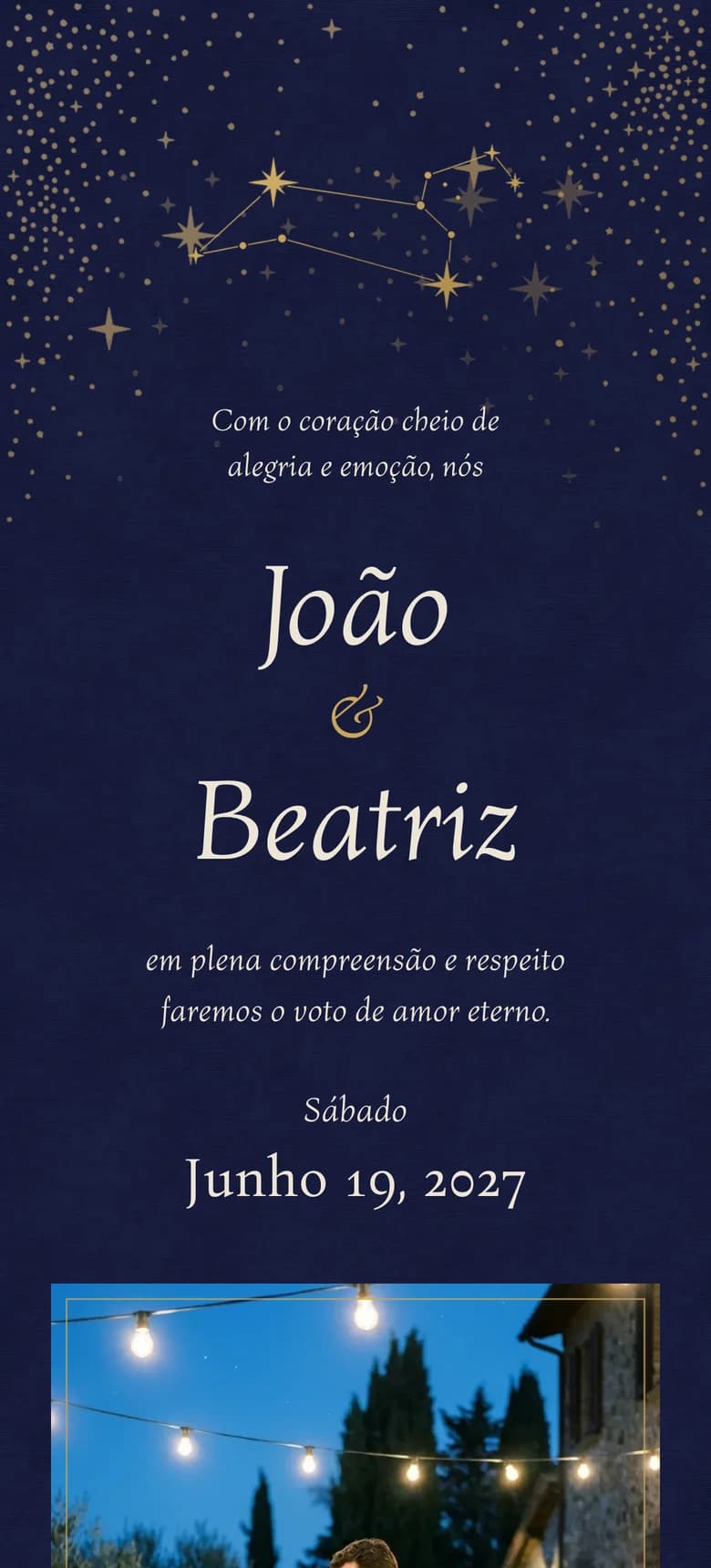 Pré-visualização do modelo de convite de casamento Celestial II