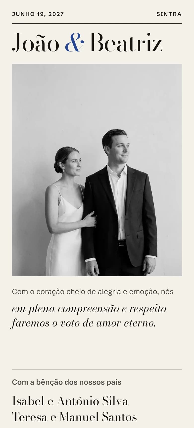 Pré-visualização do modelo de convite de casamento Editorial Minimalist II
