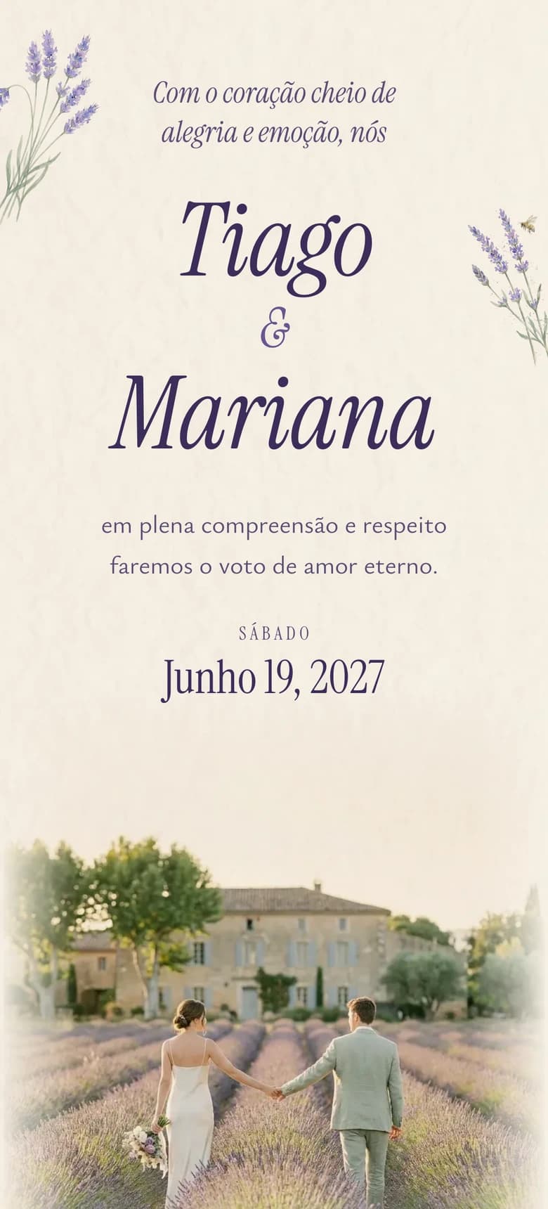 Pré-visualização do modelo de convite de casamento Provencal Lavender II