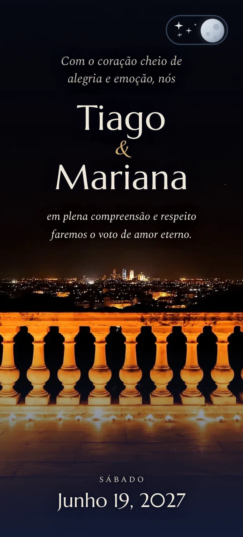 Pré-visualização do modelo de convite de casamento Royal Balcony II